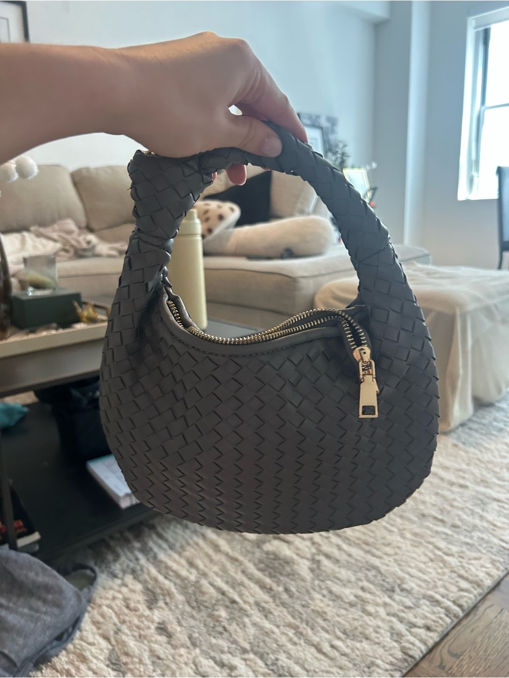 Anthropologie Woven Mini Hobo Bag in Charcoal
